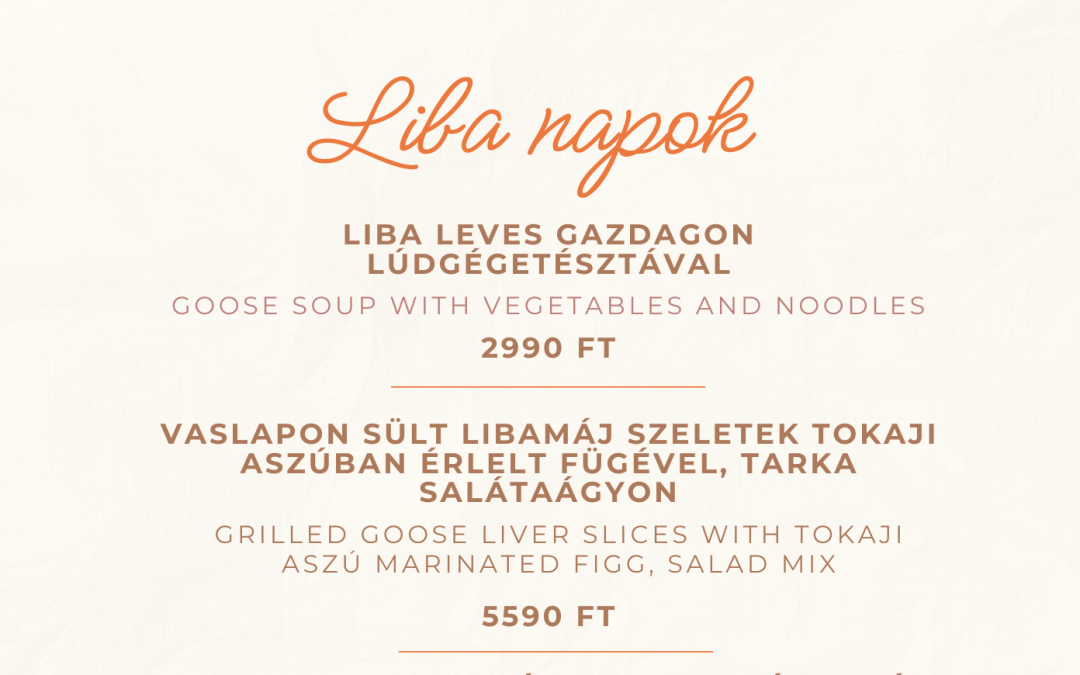  Márton-napi hétvége a Taverna Étterem és Vendégházban!     2025.11.08–16.