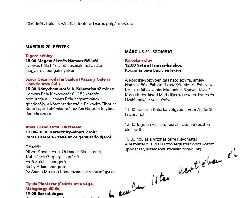 Hamvas napok 2026.03.30-21.