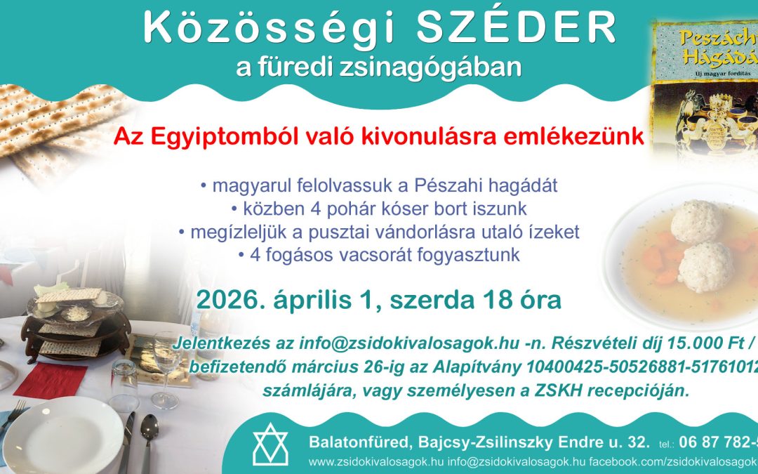 Közösségi Széder 2026.04.01. 18:00 Zsidó Kiválóságok Háza